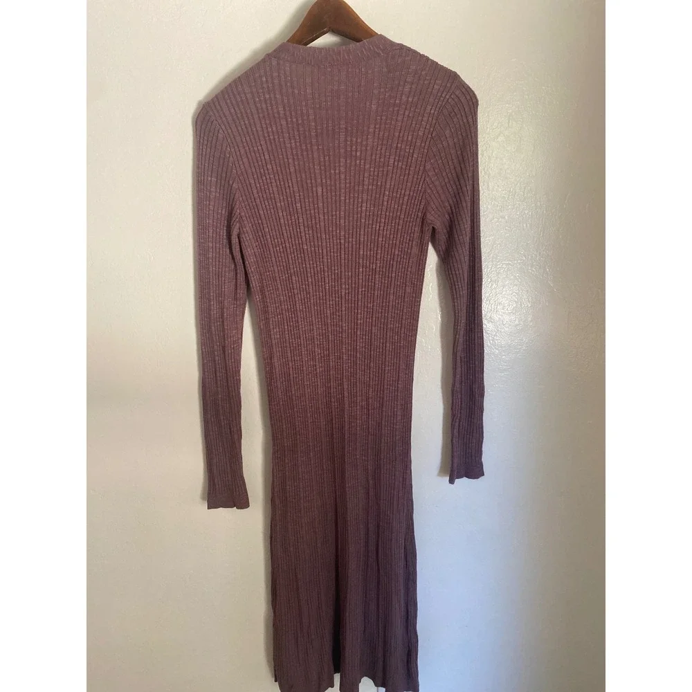 Free People Date Night Ribbed Sweater Dress Small Button Front Midi Mauve